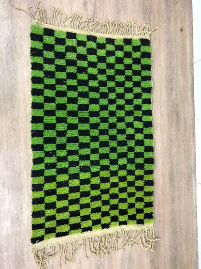 Moroccan green and black checkered rug - Moroccan checker rugs.