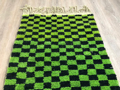 Moroccan green and black checkered rug - Moroccan checker rugs.