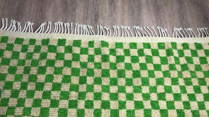 Light Green and beige Moroccan Berber checkered rug.