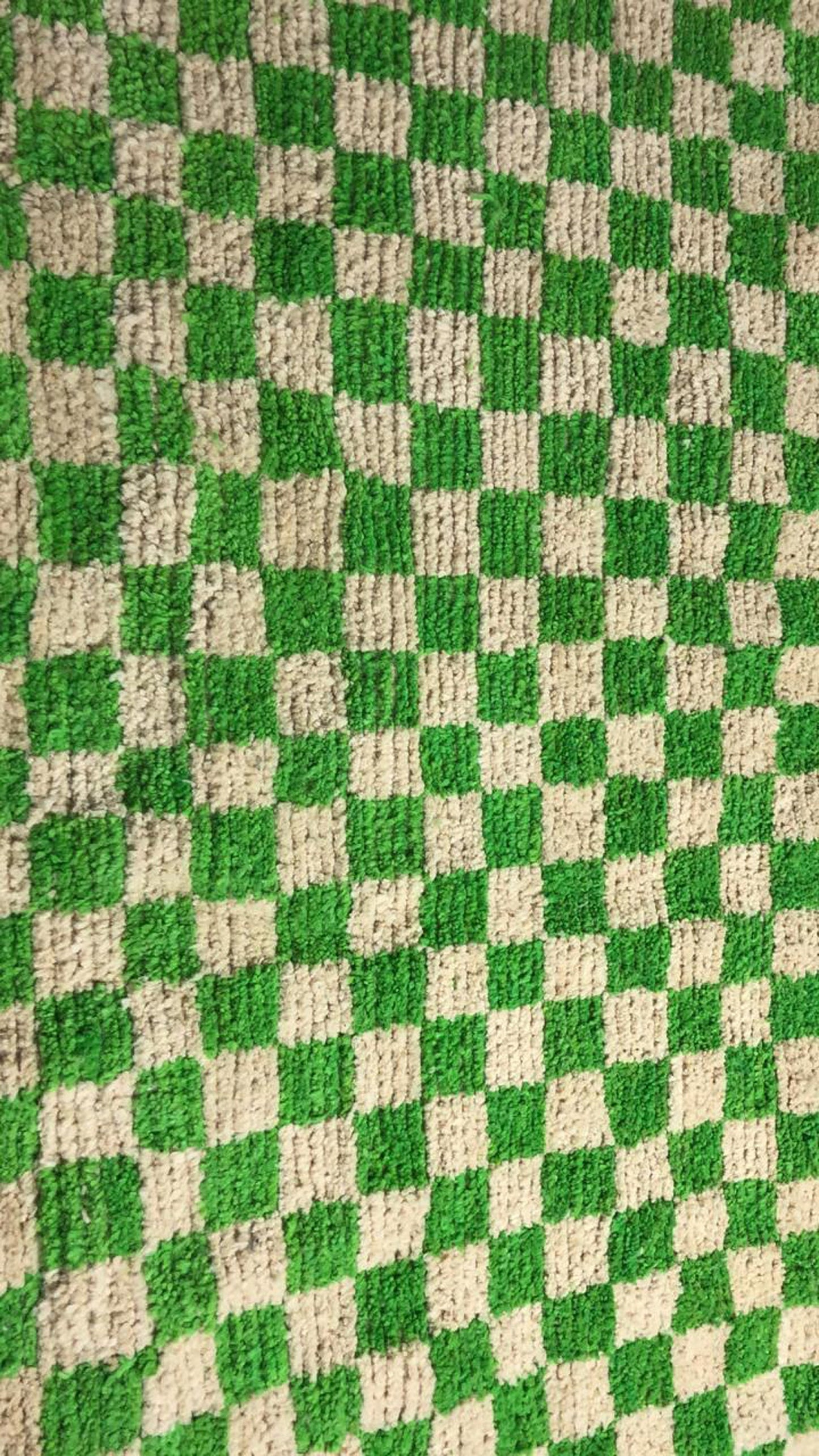 Light Green and beige Moroccan Berber checkered rug.