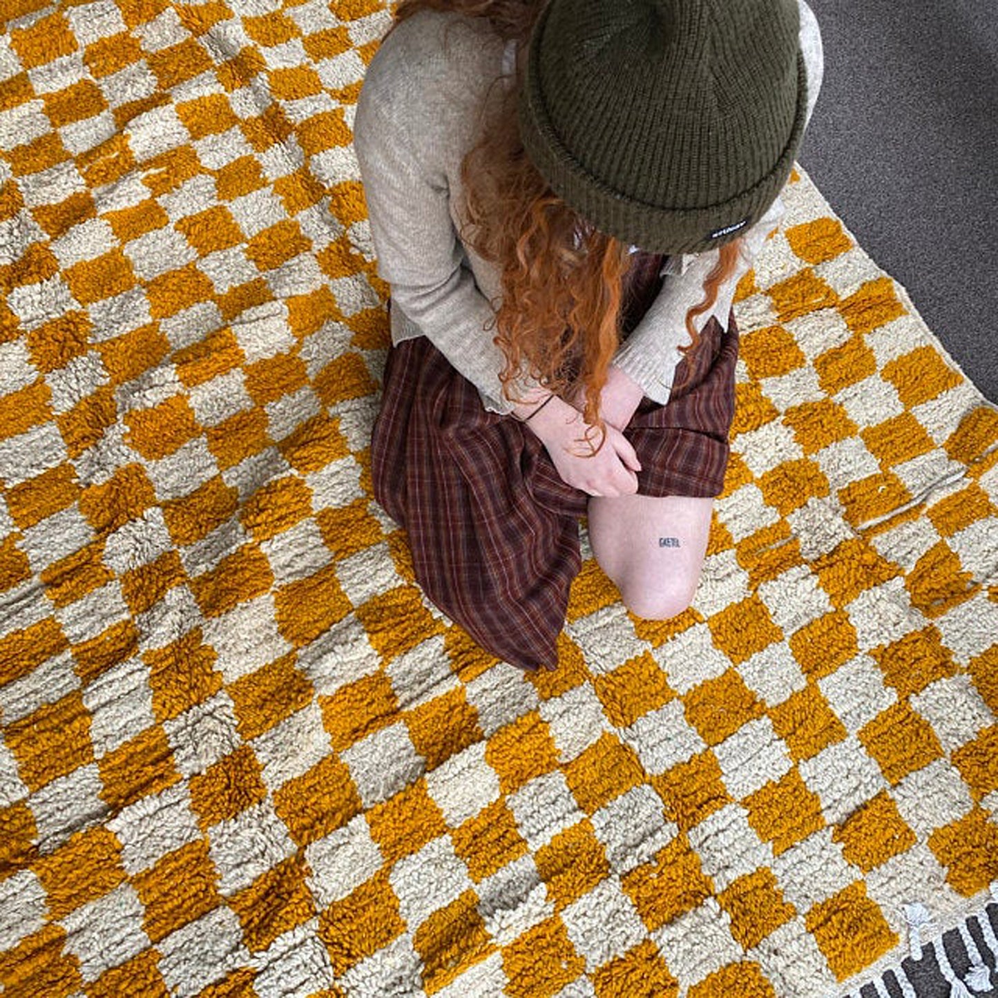 Moroccan Checkered wool shag rug, Morocco checkerboard soft area rug.