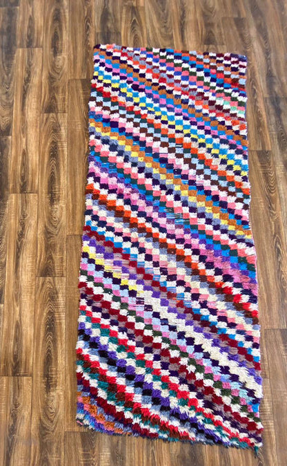 Tapis berbère vintage marocain, tapis tissé Azilal 3x7 pieds.