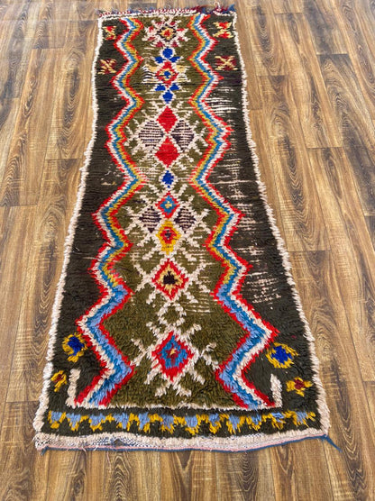 Tapis berbère vintage marocain 3x7 pieds, tapis tissé Azilal.