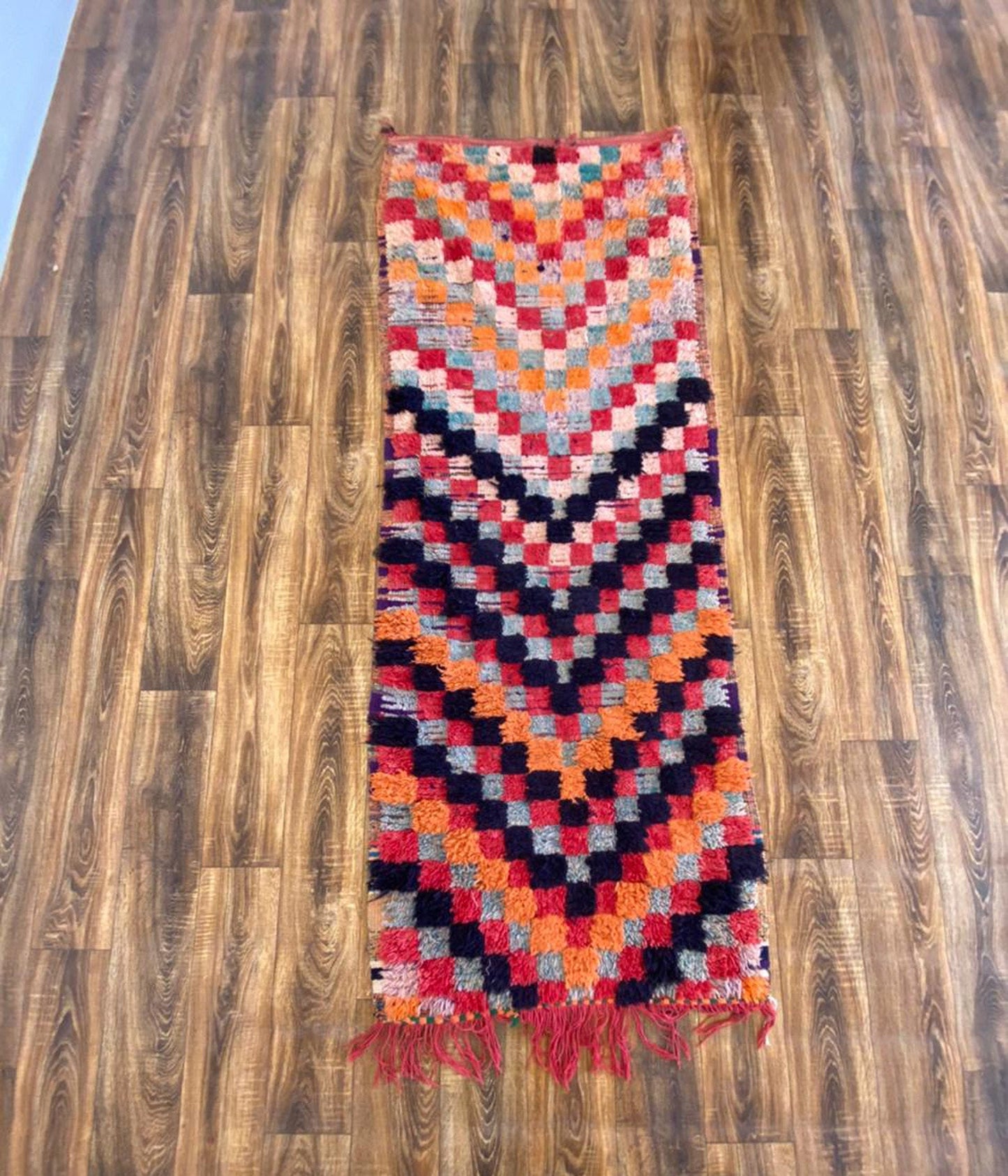 Tapis de couloir berbère tissé vintage marocain 3x7 pi.