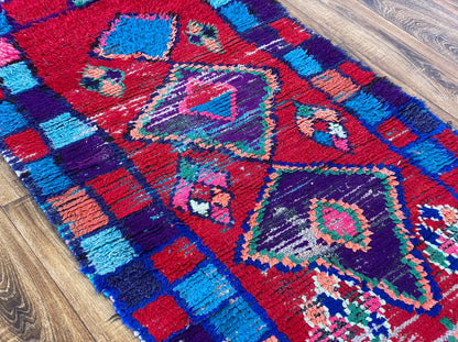 Tapis marocain tissé à la main vintage rouge 3x7, tapis berbère unique.