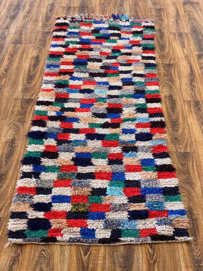 Tapis de couloir étroit vintage à carreaux marocains 3x8.