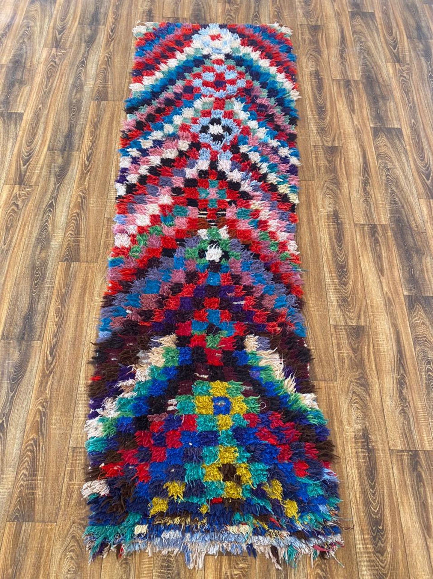 Tapis marocains colorés à carreaux 3x9, tapis de couloir berbère.