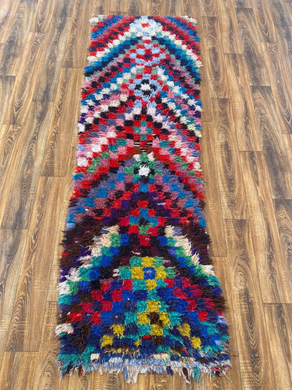 Tapis marocains colorés à carreaux 3x9, tapis de couloir berbère.