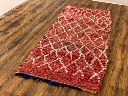 Tapis de couloir vintage marocain rouge 3x8, tapis berbères tissés tribaux.