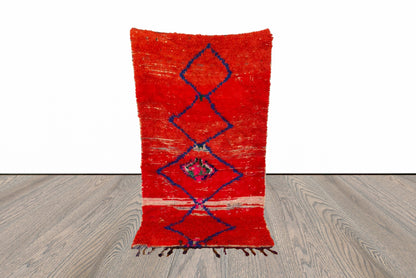 Tapis marocain vintage rouge 4x7 pieds, tapis berbère tissé.