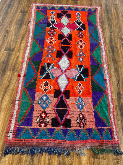 Tapis berbère marocain vintage tissé à la main de grande taille 4x9.