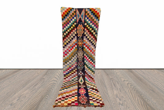 3x10 ft Moroccan vintage Berber long runner rug .