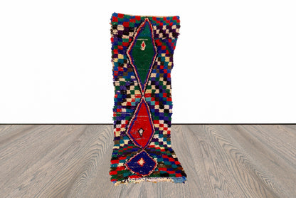 Tapis de couloir à carreaux marocain vintage 3x9 pieds.