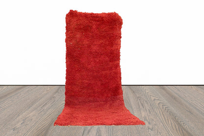 2x6 ft Moroccan vintage small red Berber woven area rug.