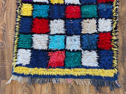 2x8 ft vintage Moroccan grid runner rug.