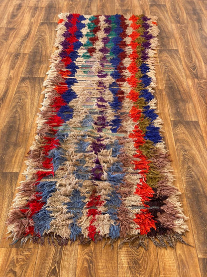 Tapis de couloir berbère vintage marocain tissé, 2x9 pieds.