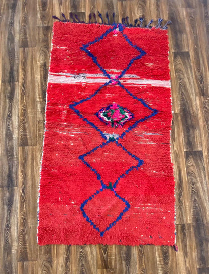 Tapis marocain vintage rouge 4x7 pieds, tapis berbère tissé.