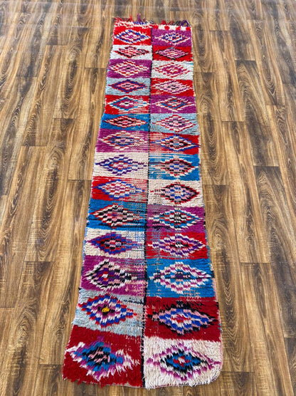 2x9 ft Vintage Moroccan runner, woven Berber runner rug.