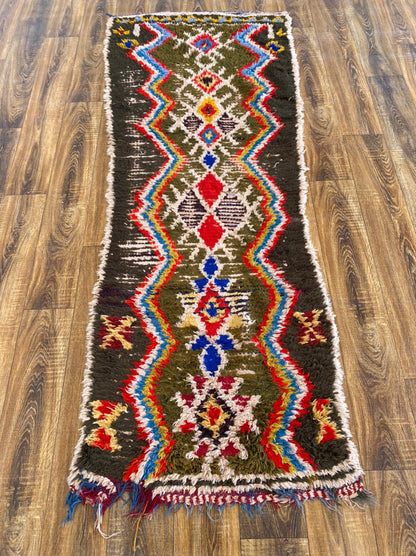 Tapis berbère vintage marocain 3x7 pieds, tapis tissé Azilal.