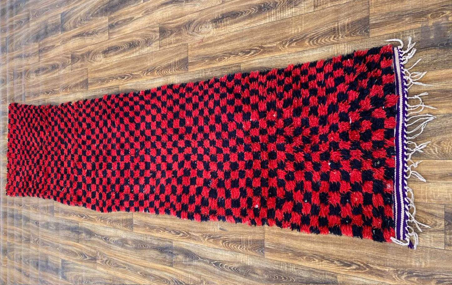 Tapis de couloir berbère à carreaux vintage marocain 3x11 pi.