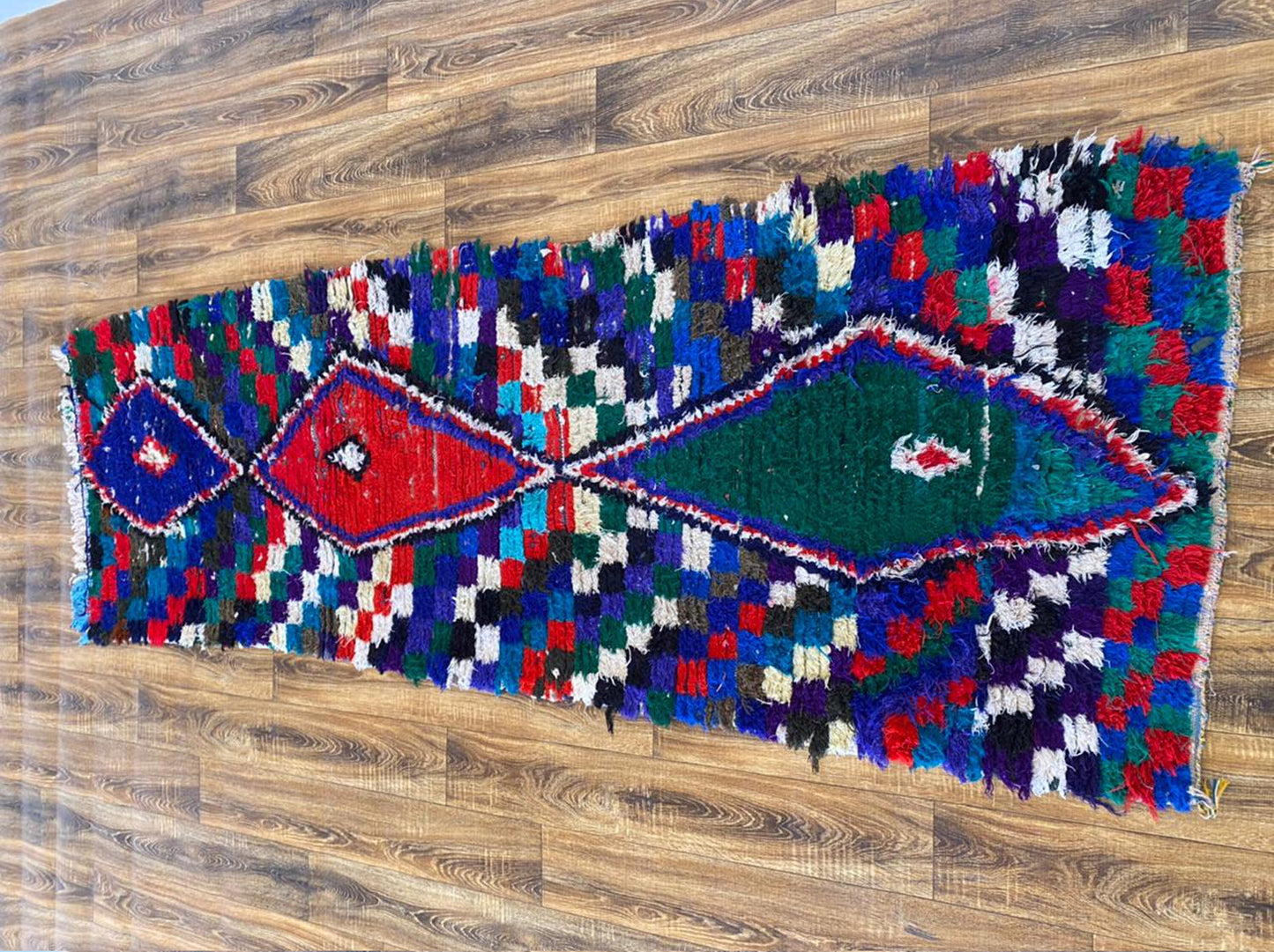 Tapis de couloir à carreaux marocain vintage 3x9 pieds.