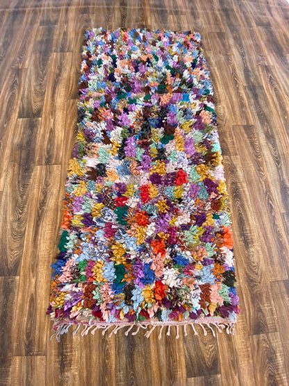 Tapis Boucherouite, tapis vintage marocain, 3x7 FT.