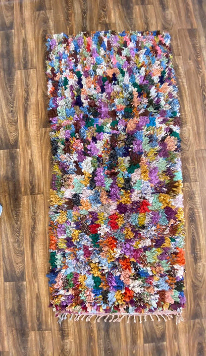 Tapis Boucherouite, tapis vintage marocain, 3x7 FT.