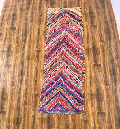 Tapis de couloir berbère marocain vintage Boucherouite 3x8 pieds.