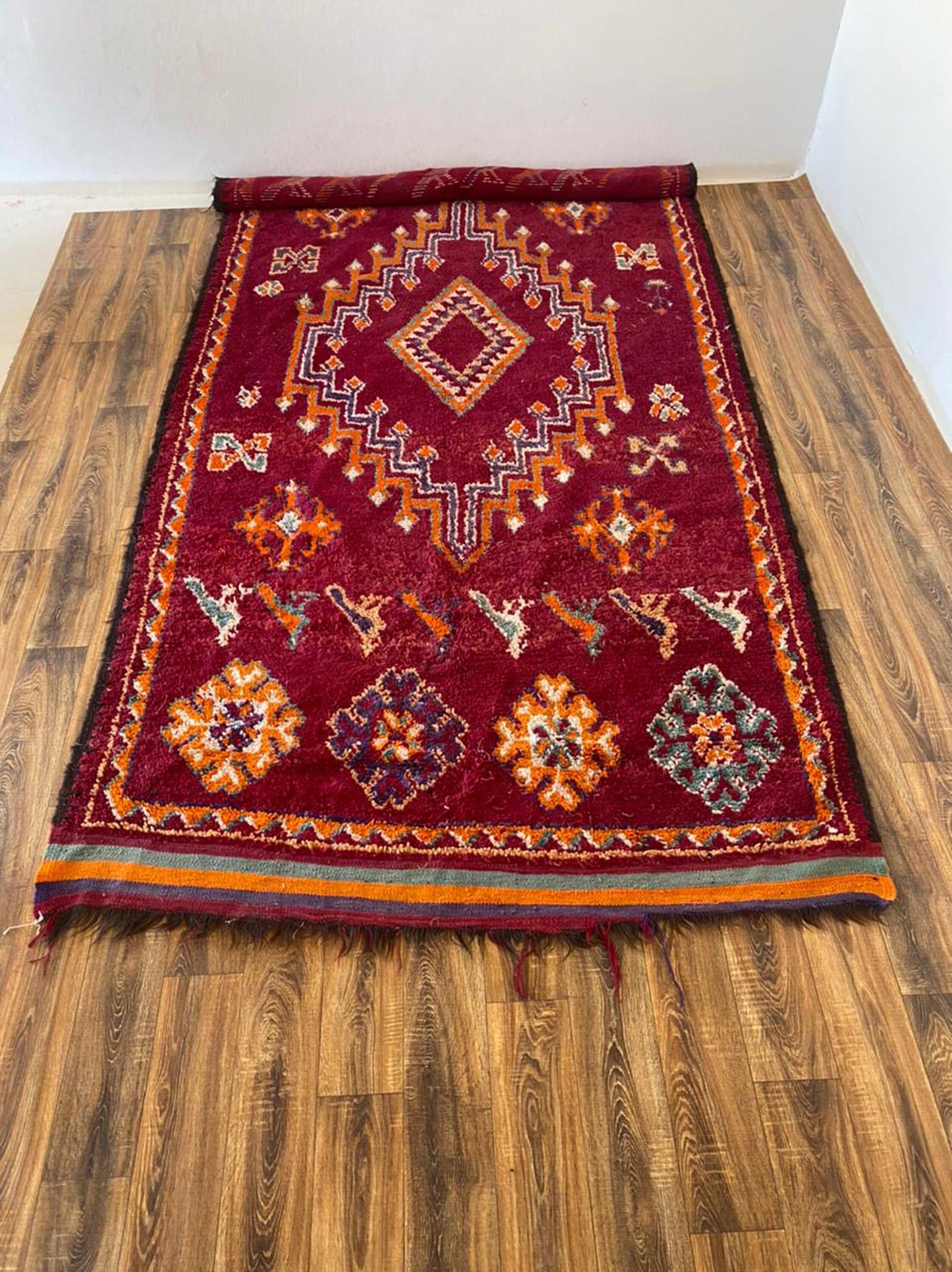 Moroccan rug, 6x14 FT, large vintage Berber wool area rug. Morrocan carpet