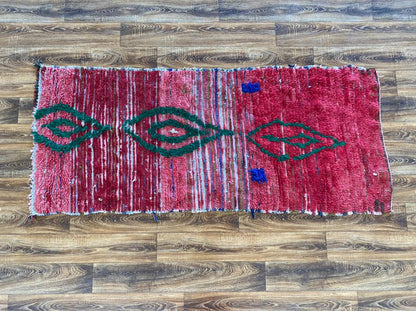 Tapis marocain vintage rouge, tapis berbère uniques 3x7.