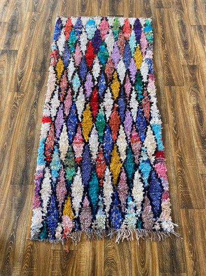 Moroccan Boucherouite  colorful rug 3x6 ft.