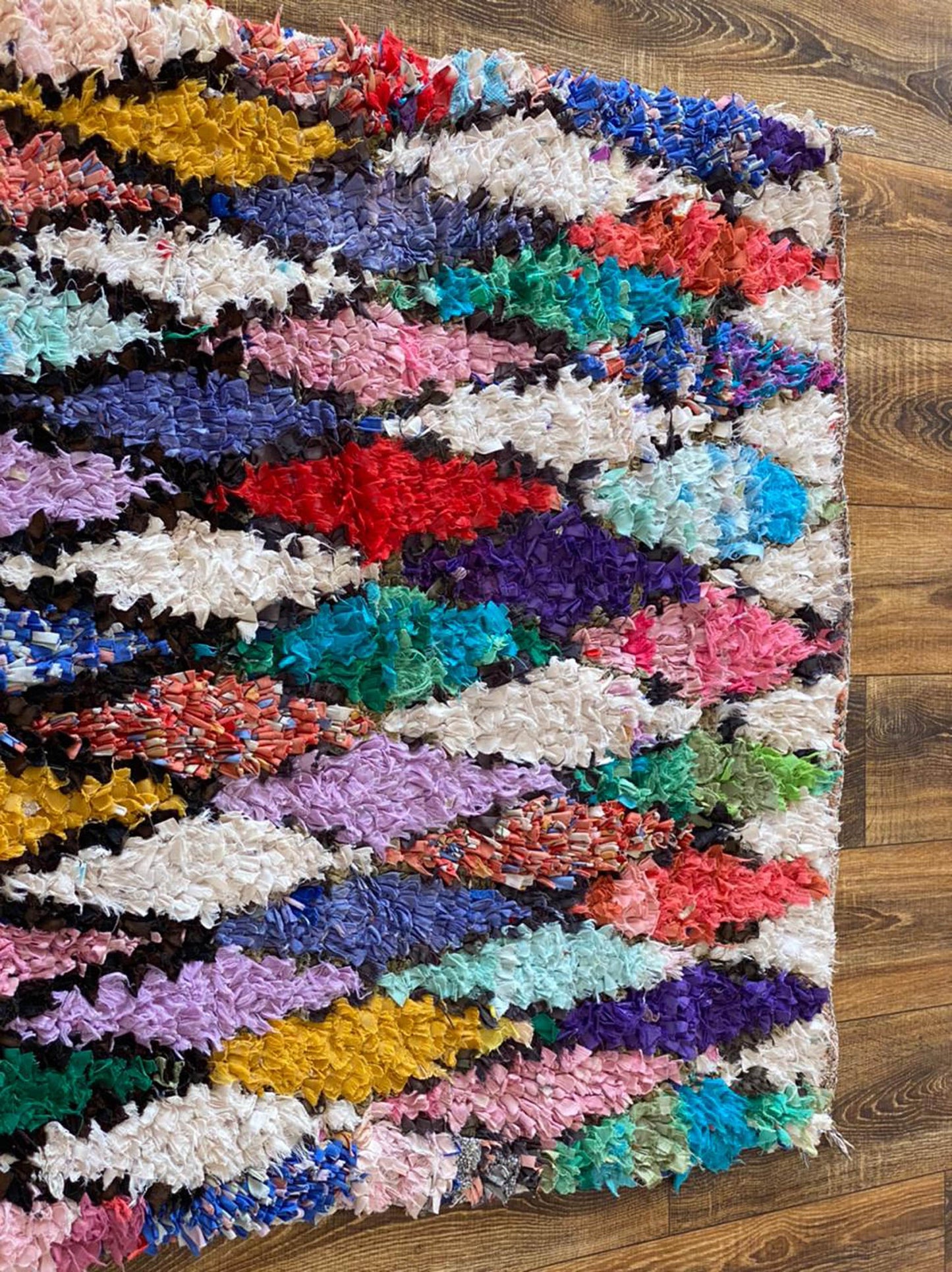 Moroccan Boucherouite  colorful rug 3x6 ft.