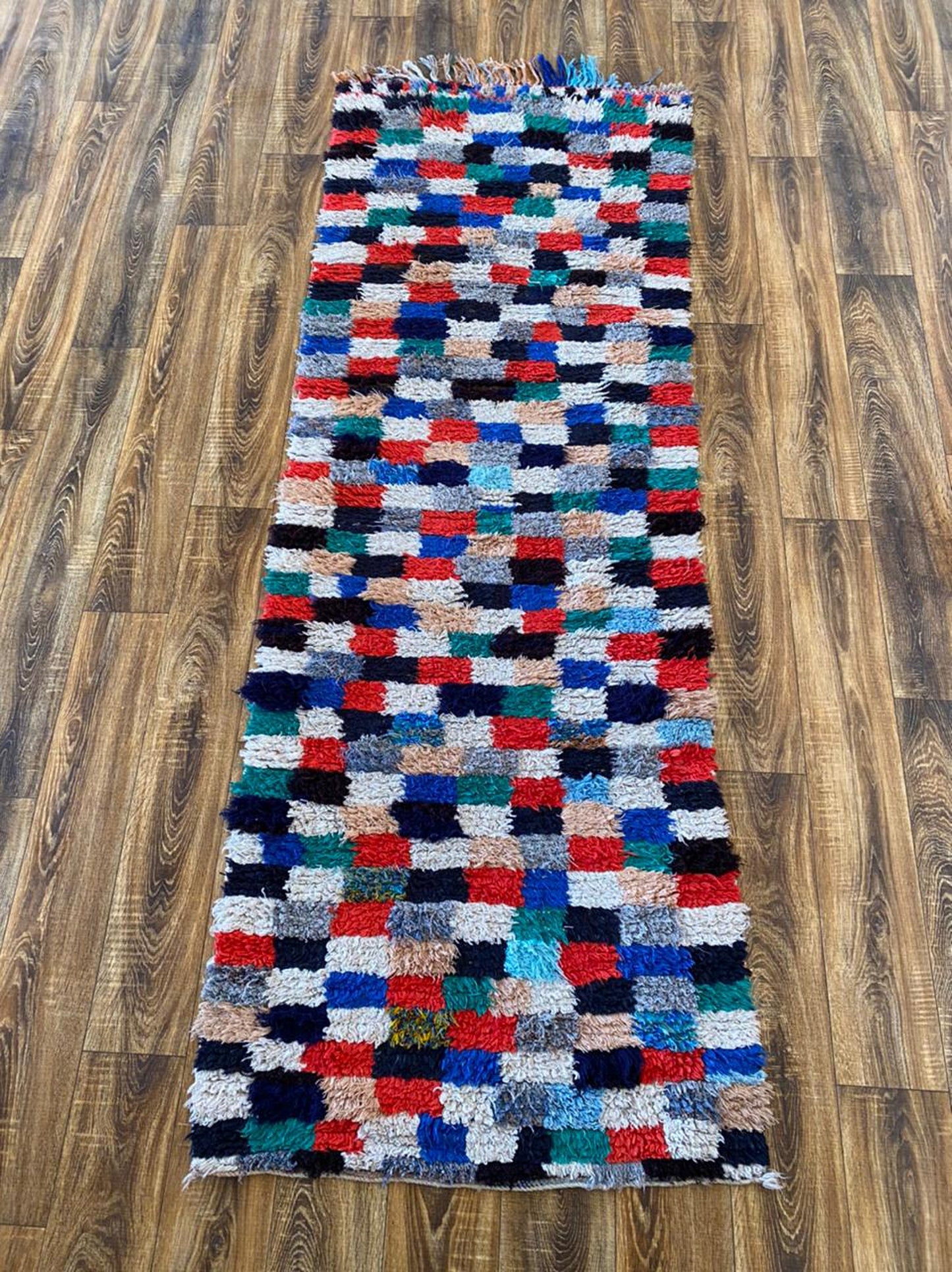 Tapis de couloir étroit vintage à carreaux marocains 3x8.