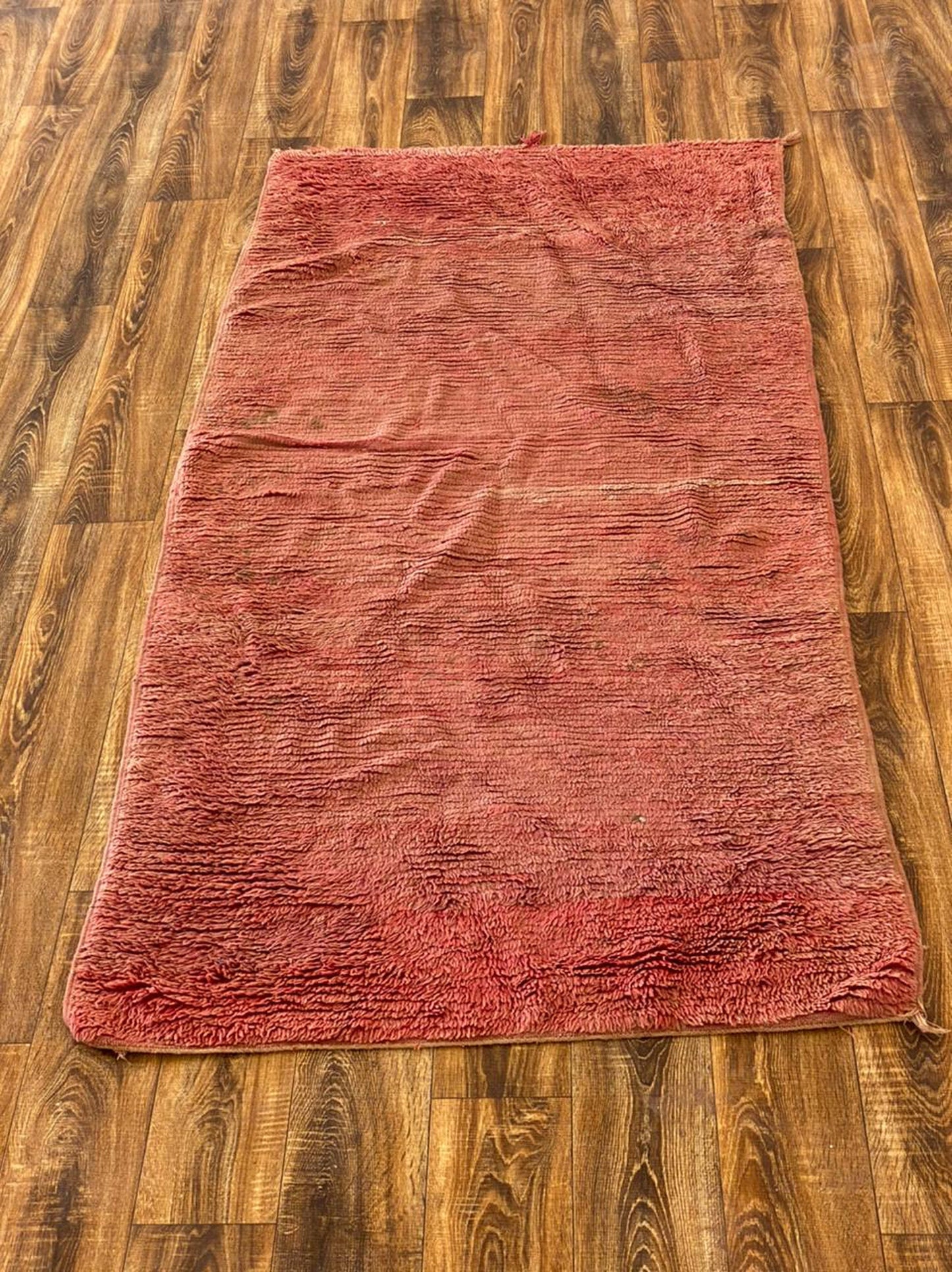 Faded Red Moroccan Rugs 3x7, Vintage Moroccan wool area Rug.