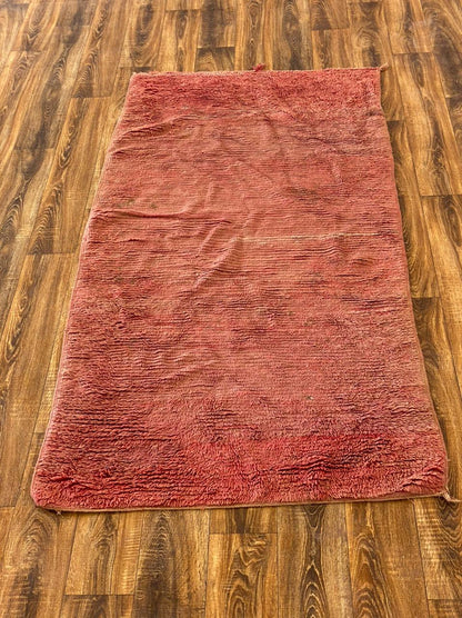 Faded Red Moroccan Rugs 3x7, Vintage Moroccan wool area Rug.