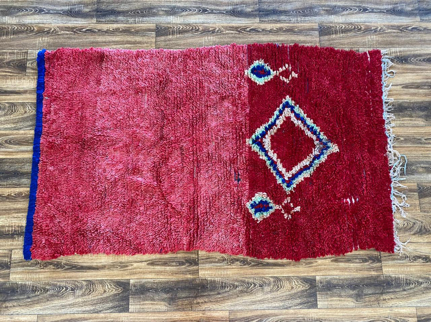 Tapis berbère marocain en laine, 4x7, grand tapis tissé vintage rouge.