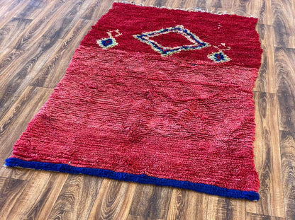 Tapis berbère marocain en laine, 4x7, grand tapis tissé vintage rouge.