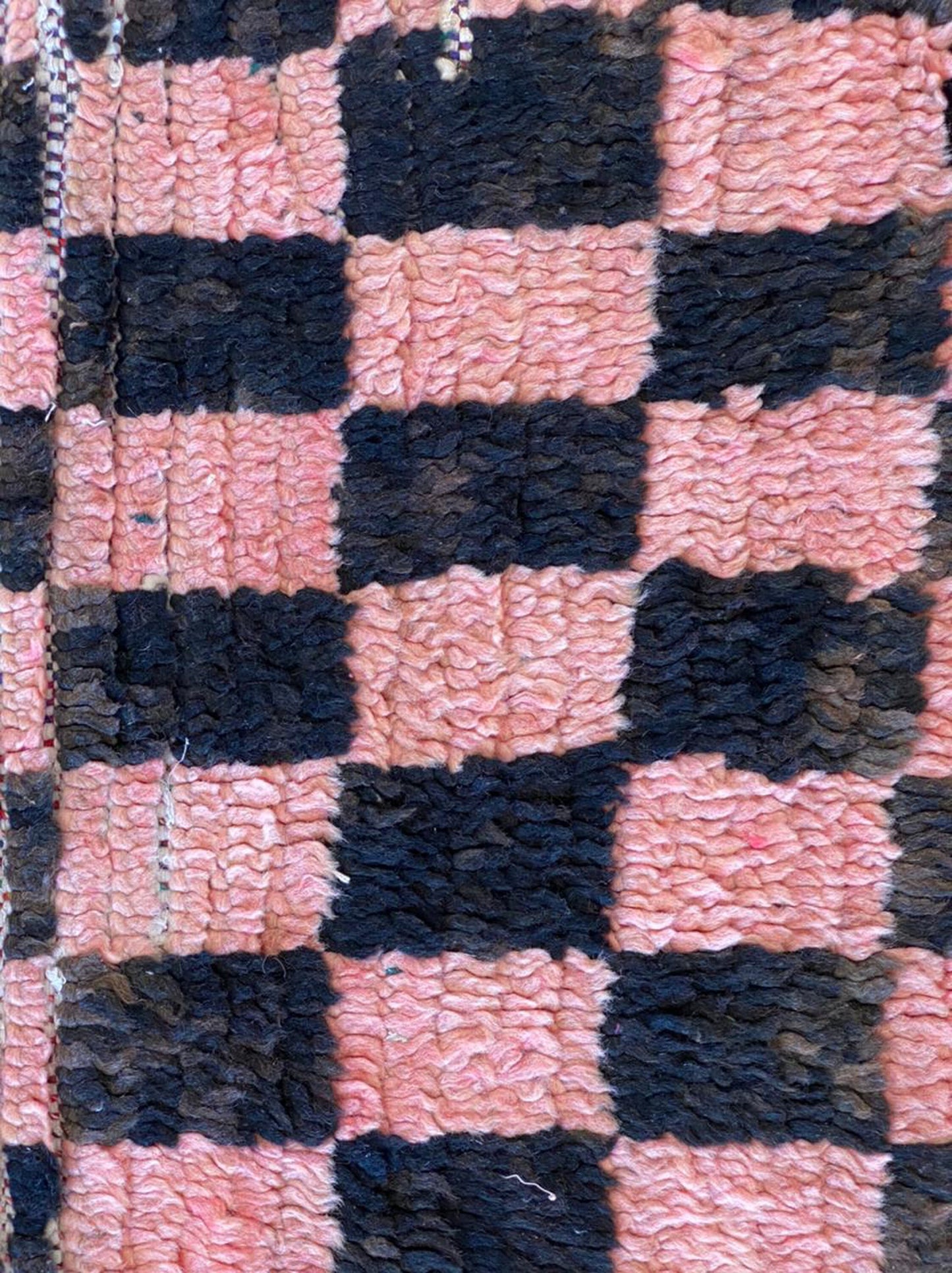 3x7 Moroccan Vintage worn checkered runner Rug.