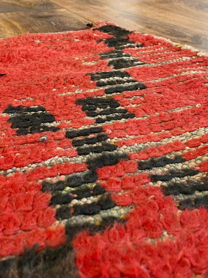 2x10 Red Rug and Diamond Black vintage long narrow runner Rug. Moroccan Berber Rugs.