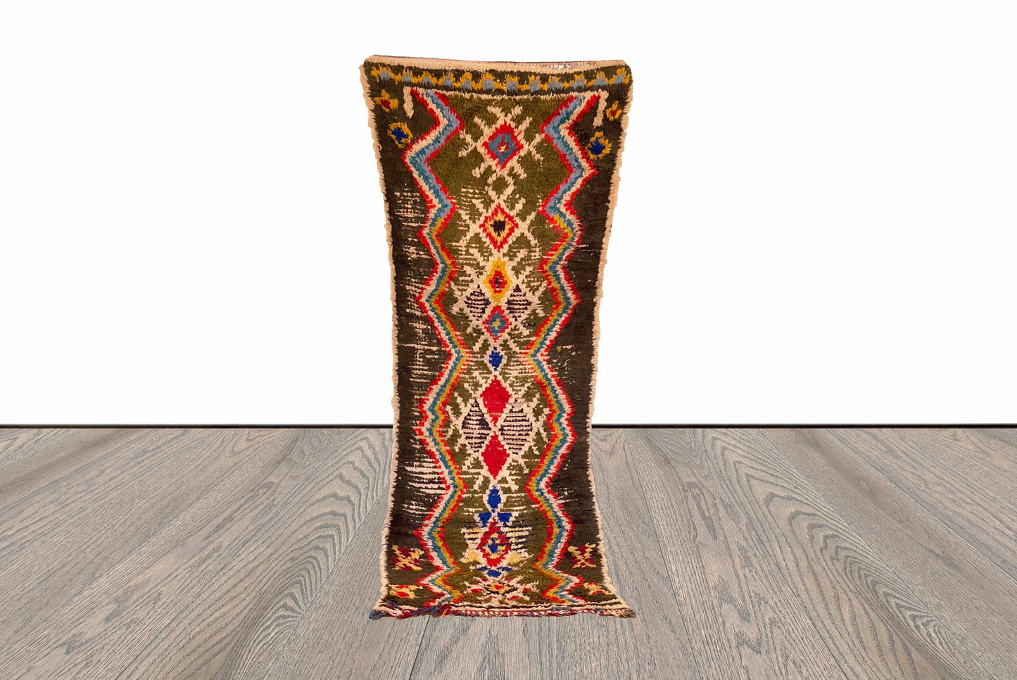 Tapis berbère vintage marocain 3x7 pieds, tapis tissé Azilal.