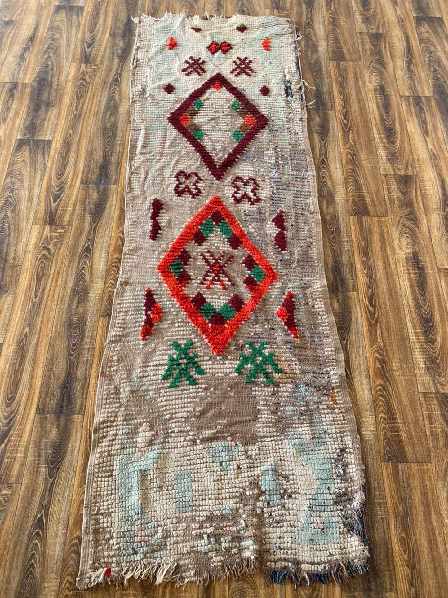 Tapis de couloir berbère marocain en laine 3x8 pieds.