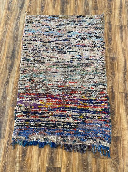 Moroccan vintage Boucherouite rug 4x6 ft.