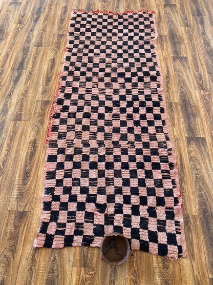 Tapis de couloir marocain à carreaux vintage 3x9 pieds.