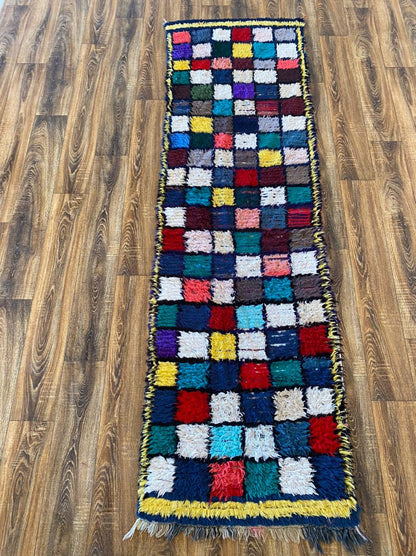 2x8 ft vintage Moroccan grid runner rug.