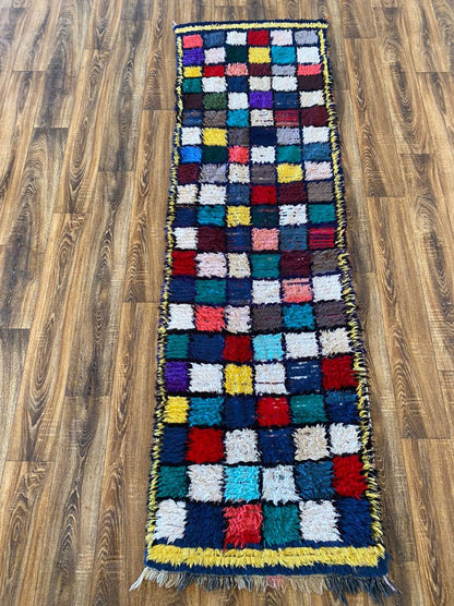 2x8 ft vintage Moroccan grid runner rug.