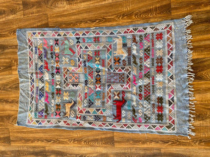 3x5 ft colorful small Moroccan kilim rug.