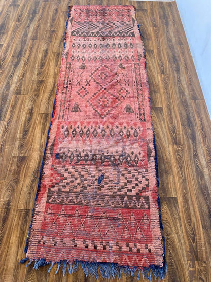 Tapis de couloir berbère marocain usé de 3 x 11 pieds.