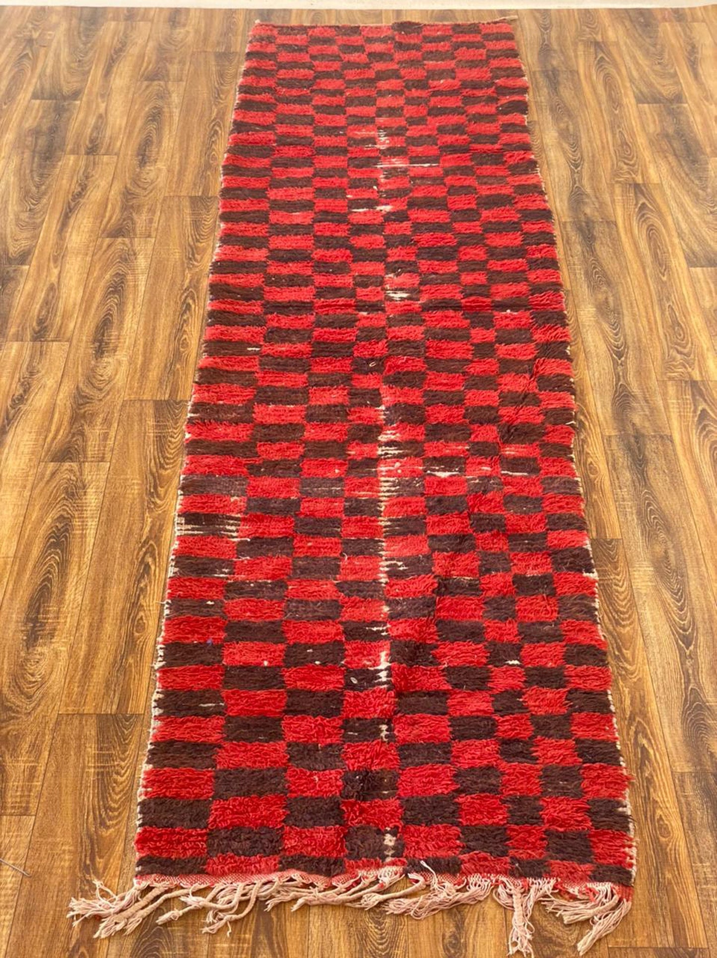 Moroccan long checkered runner rug 3x12  ft.