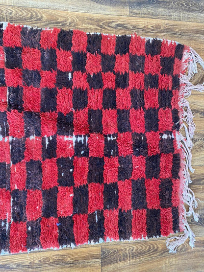 Moroccan long checkered runner rug 3x12  ft.