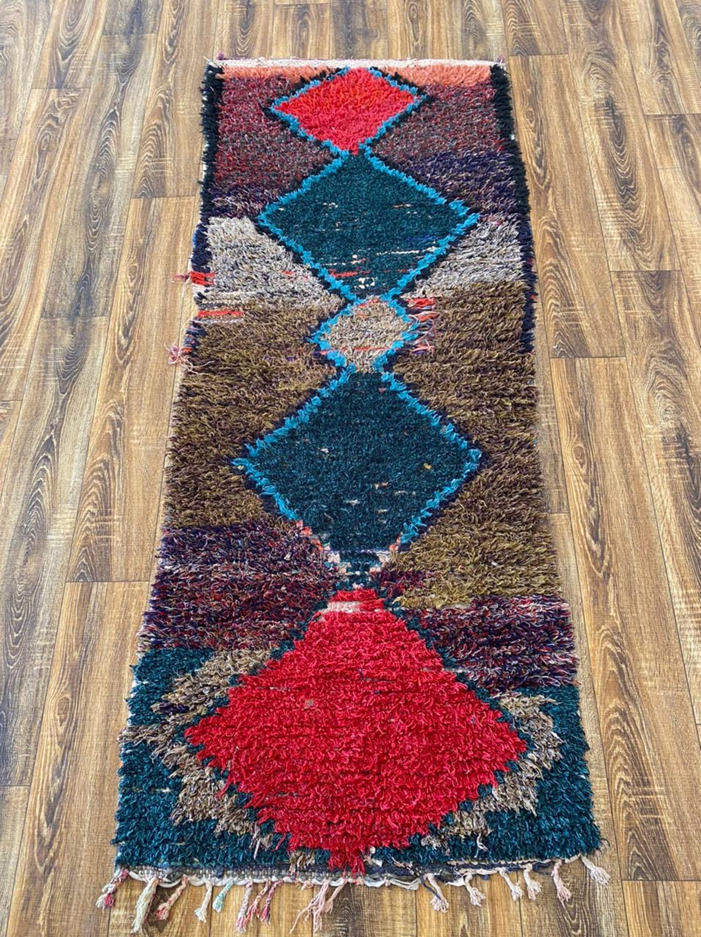 Tapis de couloir marocain coloré 3x7 pieds.